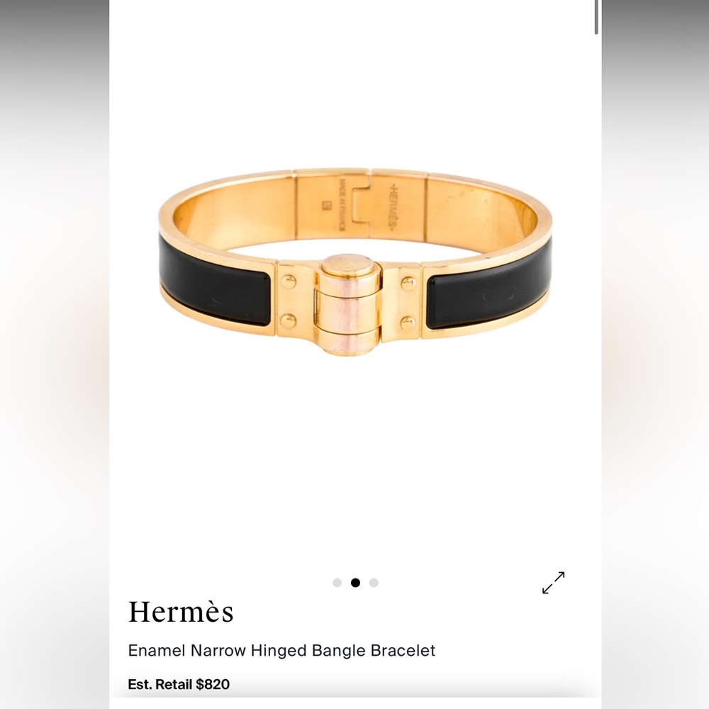 Hermès Black and Gold Narrow Enamel Hinged Bangle - Picture 2 of 2